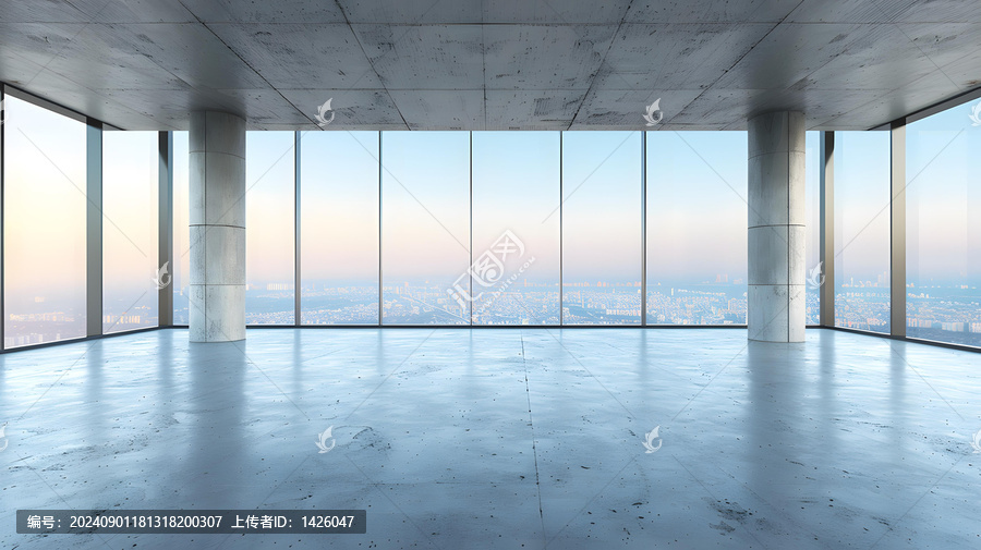 現(xiàn)代簡(jiǎn)約風(fēng)格空曠辦公室空間，城市景觀
