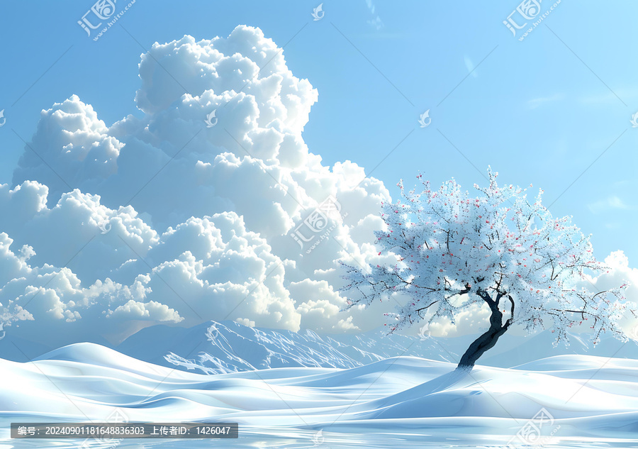冰天雪地里的櫻花樹