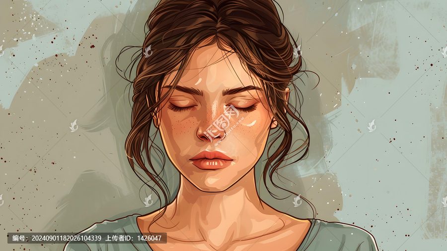 一個閉著眼睛的年輕女人的肖像
