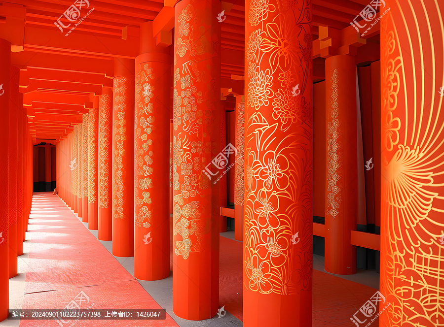 紅色寺廟柱子和金色圖案