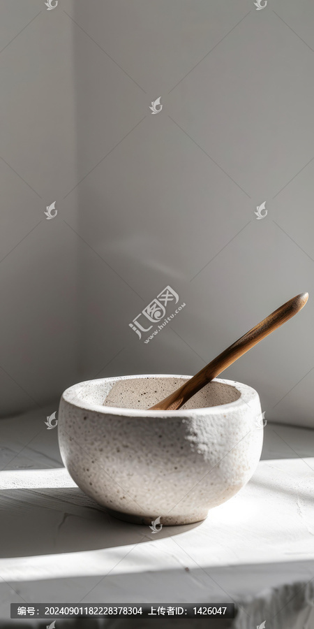 白色陶瓷碗和木勺