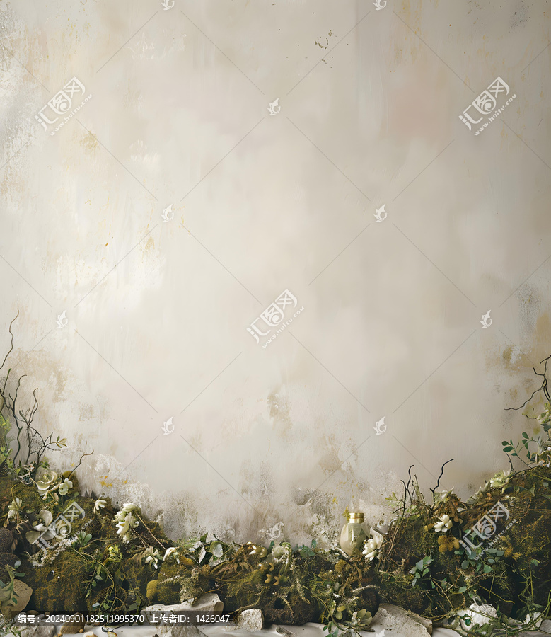 白色墻壁背景與綠色植物