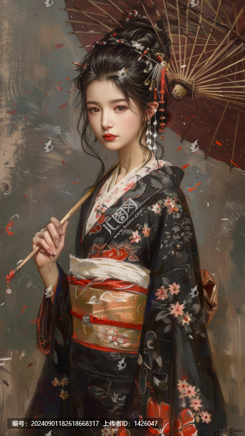 身穿和服的亞洲女性肖像