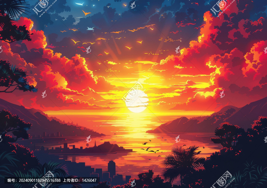 夕陽下的海灣