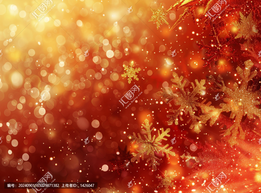 紅色背景上的金色雪花