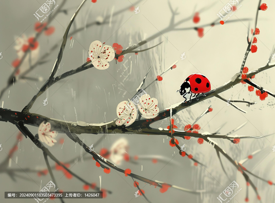 花枝上的瓢蟲
