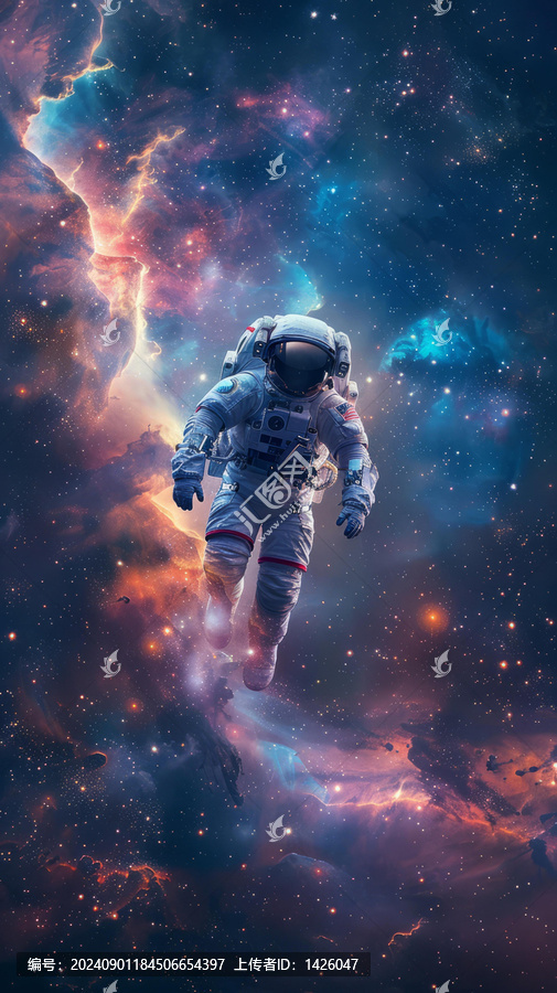 身穿宇航服的宇航員在浩瀚的太空中漂浮