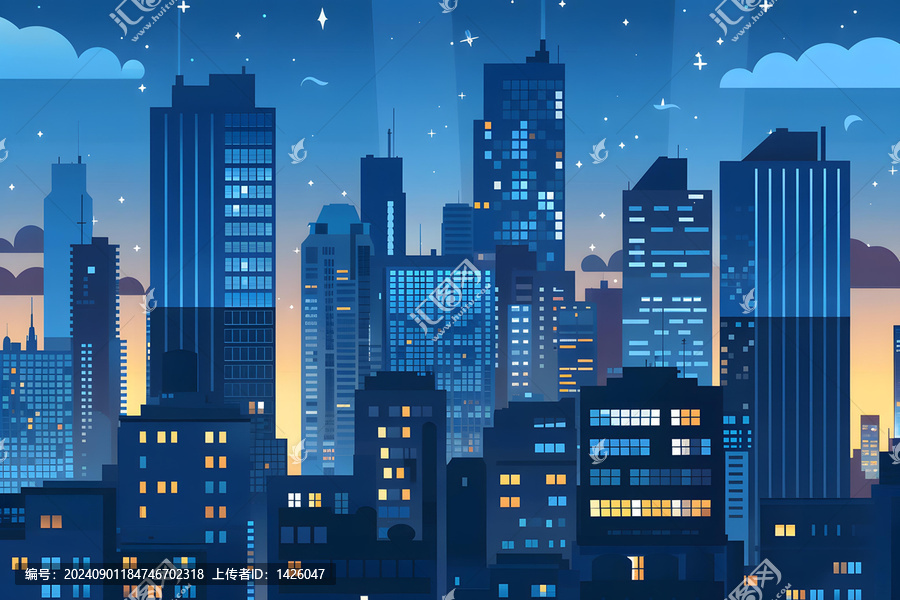 夜晚城市天際線與星空