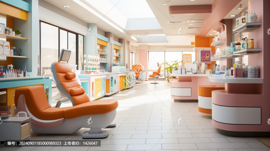 一家現(xiàn)代而多彩的藥店內部