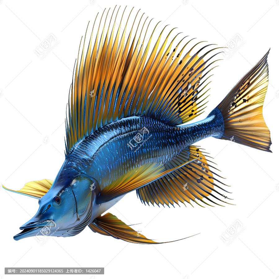 [免摳素材]白色背景上的藍(lán)色和金色魚