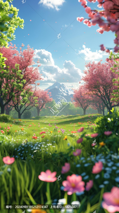 櫻花與鮮花點(diǎn)綴的優(yōu)雅春景