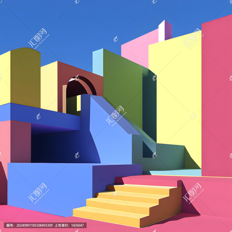 抽象幾何彩色建筑形狀背景