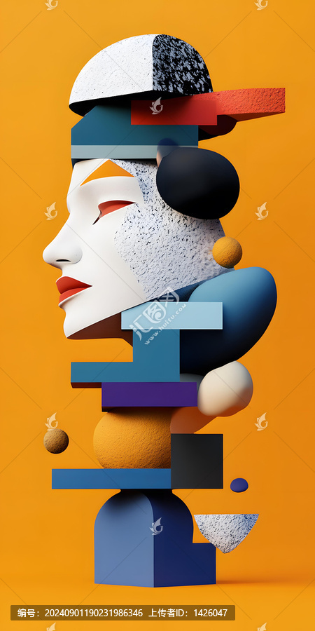 黃色背景下的幾何圖形抽象3D