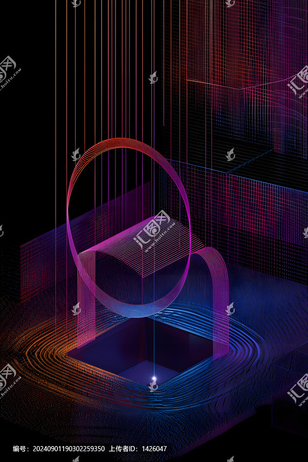 霓虹線條與發(fā)光點(diǎn)構(gòu)成的抽象3D幾何圖形