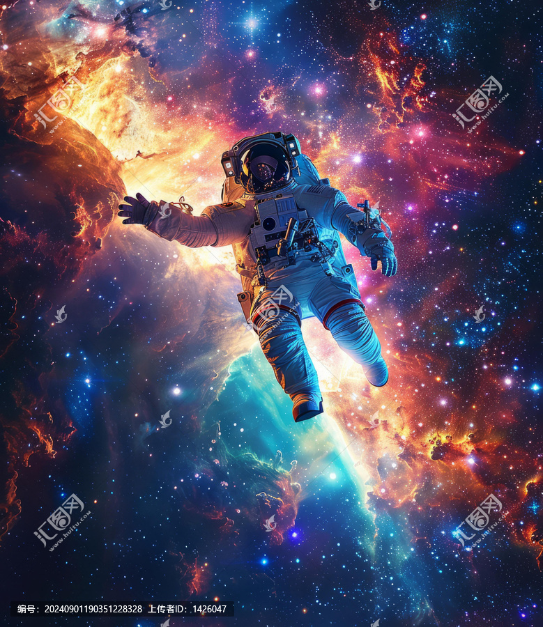 身穿宇航服的宇航員在浩瀚的太空中漂浮