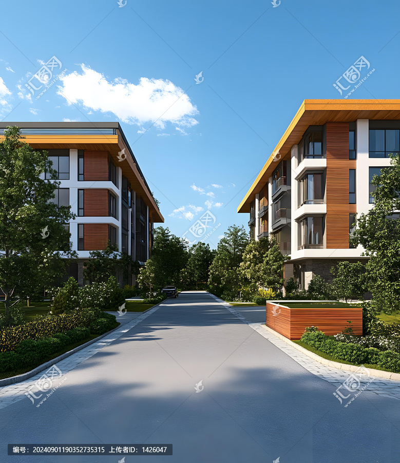 現(xiàn)代公寓建筑與綠化景觀