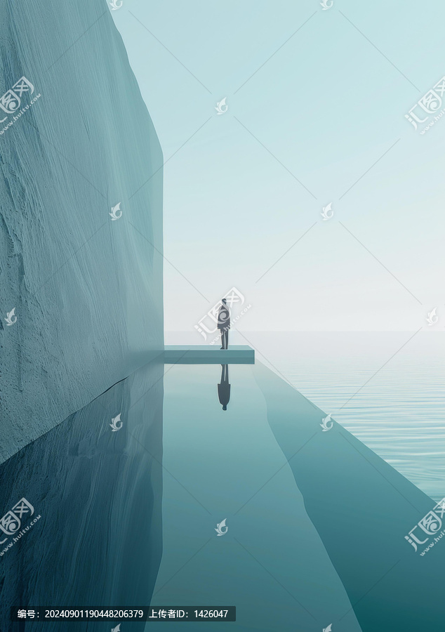 一個人站在碼頭上眺望大海