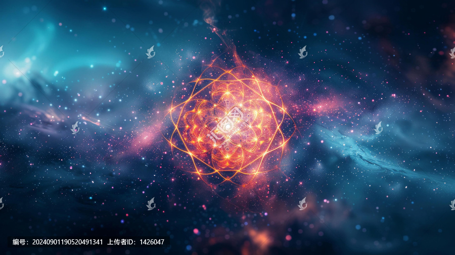 深藍(lán)色星空中一個(gè)閃耀的橙色和藍(lán)色曼荼羅