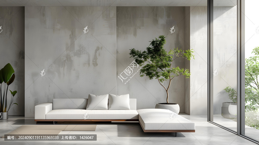 現(xiàn)代簡(jiǎn)約客廳設(shè)計(jì),白沙發(fā),綠植,大窗戶