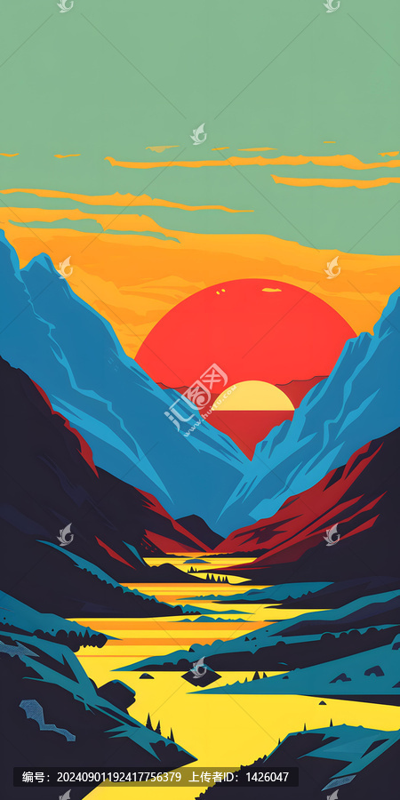 日落山脈景觀