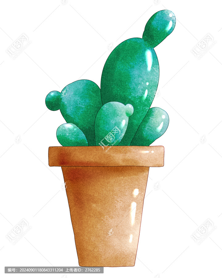 水彩仙人掌盆栽