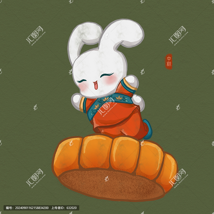 卡通飛行月餅兔