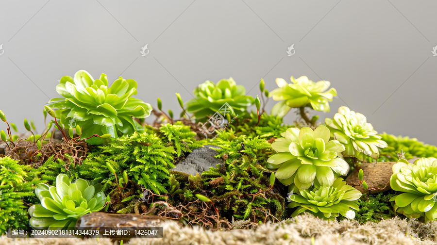 綠色的多肉植物和苔蘚特寫