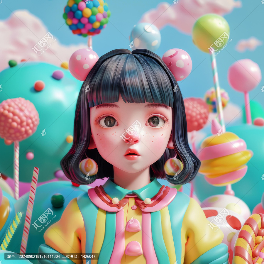 一個(gè)女孩在糖果王國(guó)里的插圖