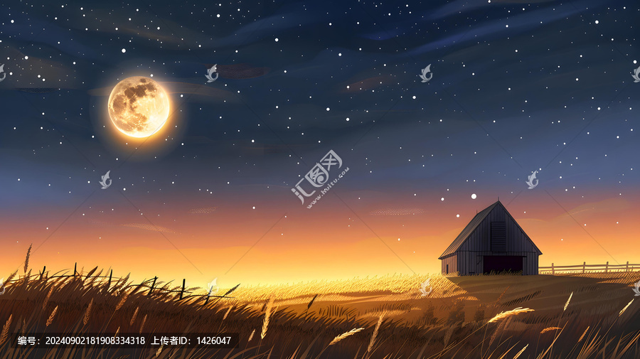 月光下的鄉(xiāng)村小屋