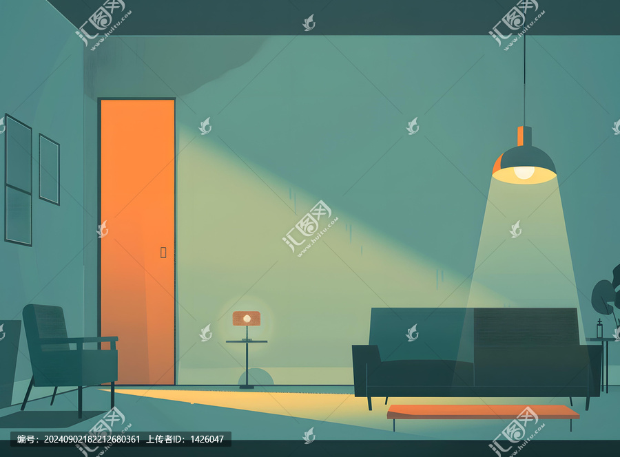 簡約風格客廳，橙色門