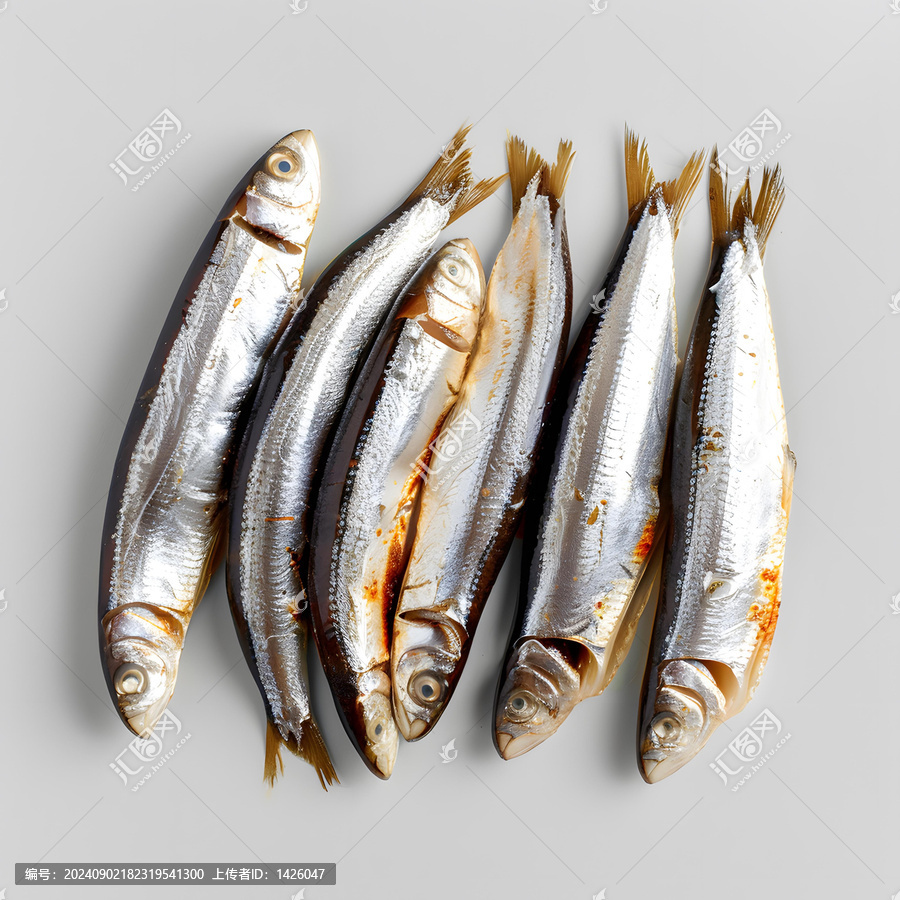 白色背景上的六條熏魚