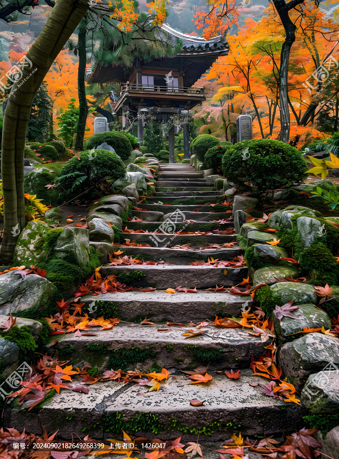 紅葉圍繞的日本寺廟