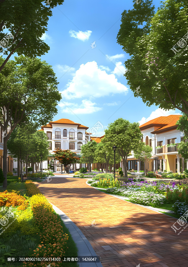 風(fēng)景優(yōu)美的花卉和建筑路徑
