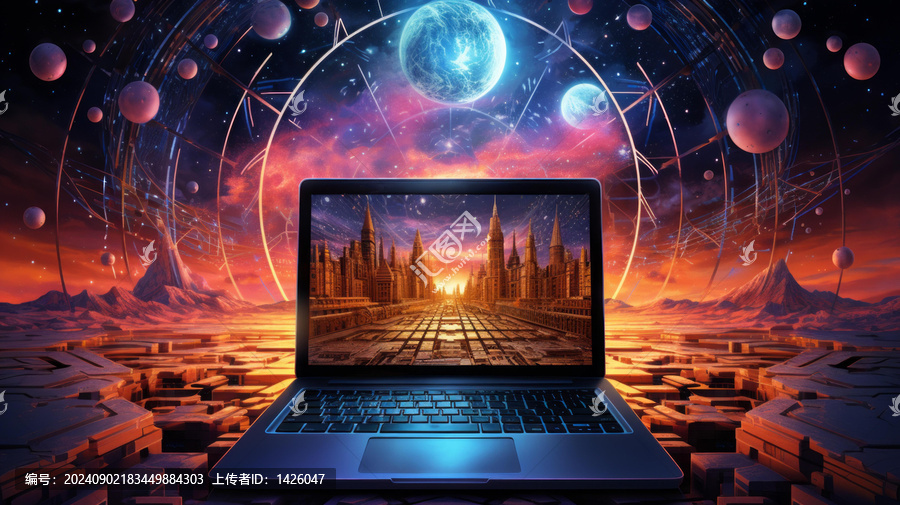 筆記本屏幕中顯示的奇幻世界