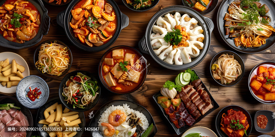 滿桌子的美味韓式料理