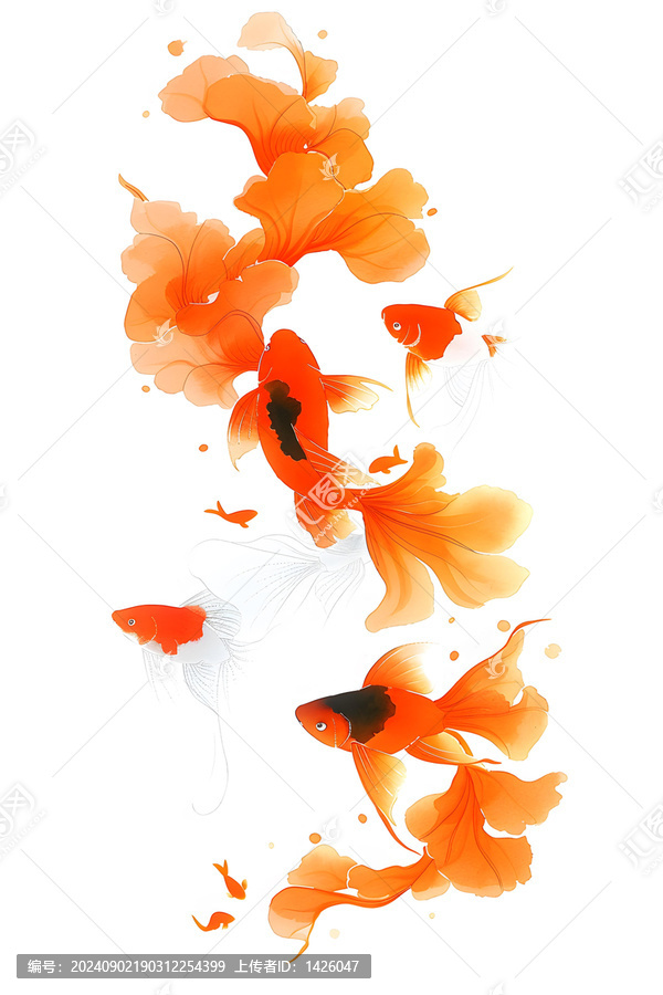 金色錦鯉與牡丹花卉