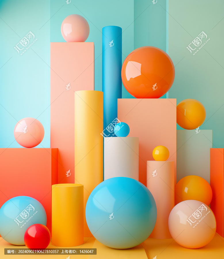 彩色幾何形狀,3D,渲染