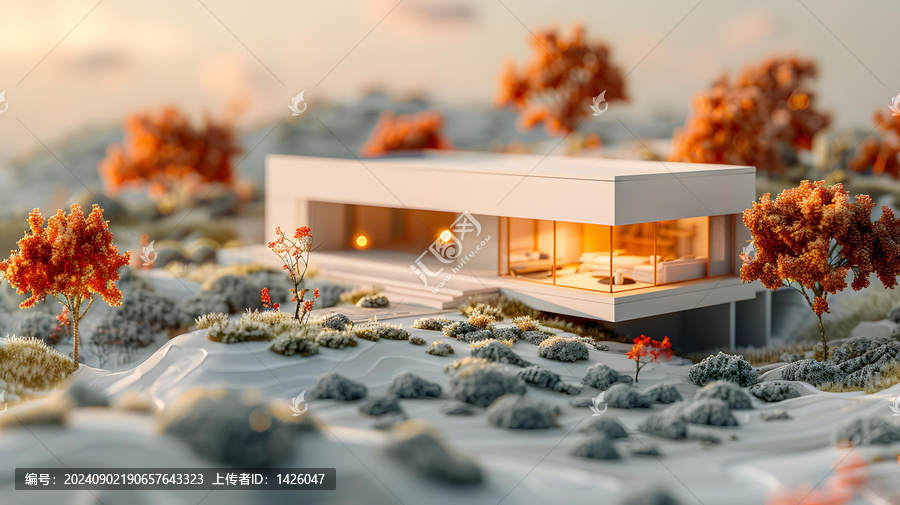 一棟位于白雪皚皚的森林中的未來(lái)主義房屋