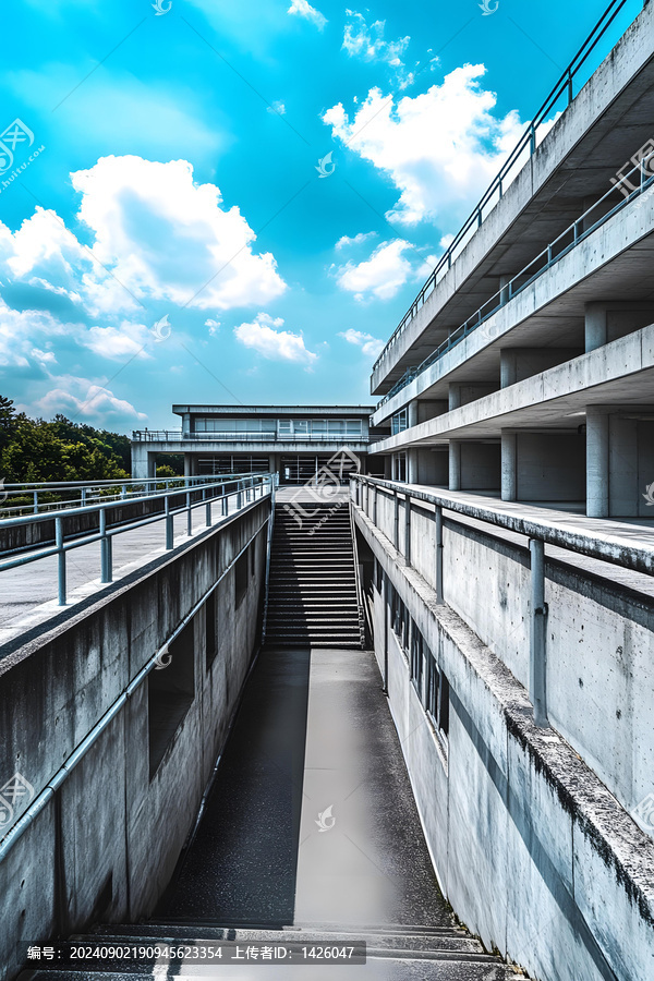 水泥樓梯和建筑外墻
