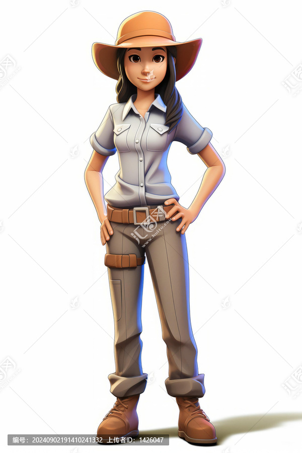 戴帽子和卡其色衣服的女考古學(xué)家