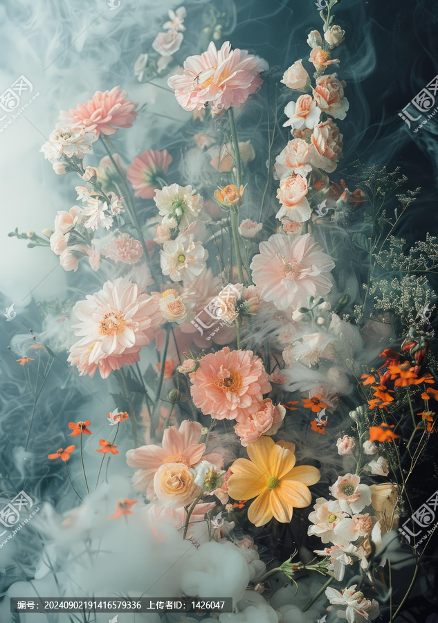 花束在煙霧中