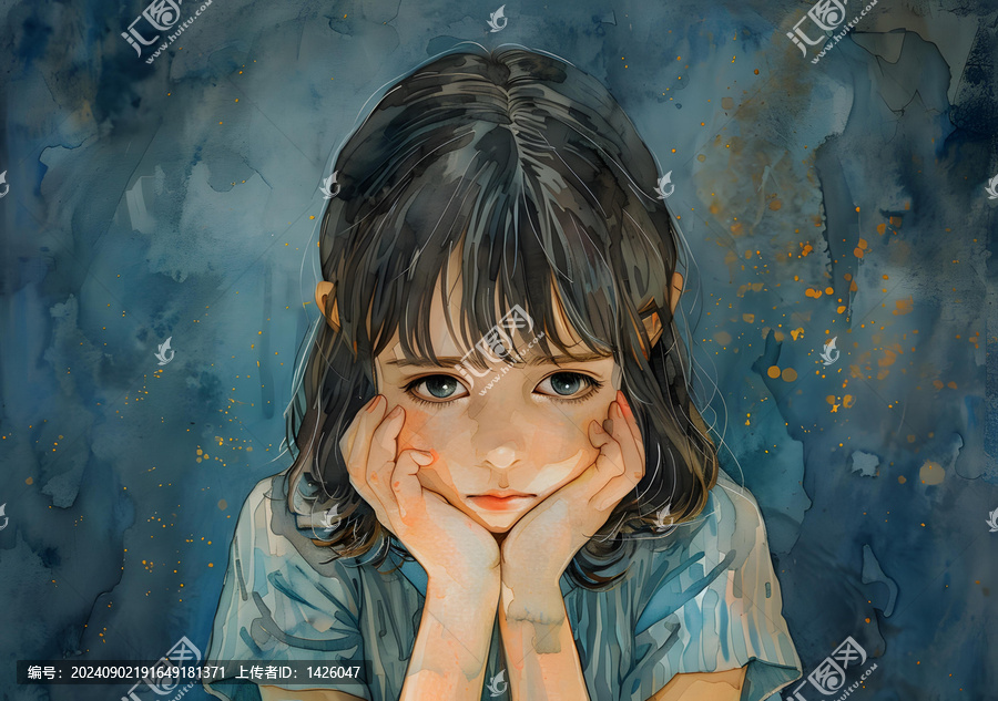 一個插圖，畫了一個留著短發(fā)、藍眼睛的女孩托著自己的臉