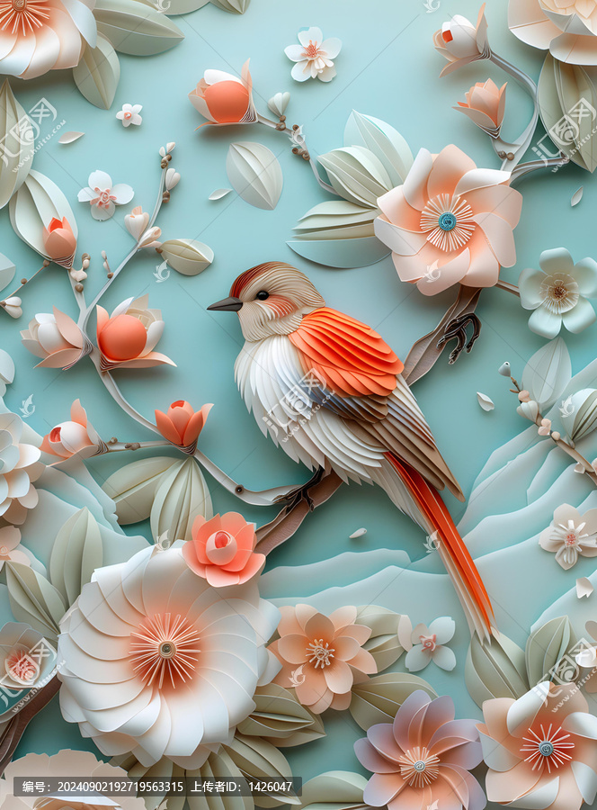 彩色紙藝鳥和花朵
