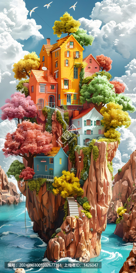 夢幻島嶼上的彩色小屋村莊