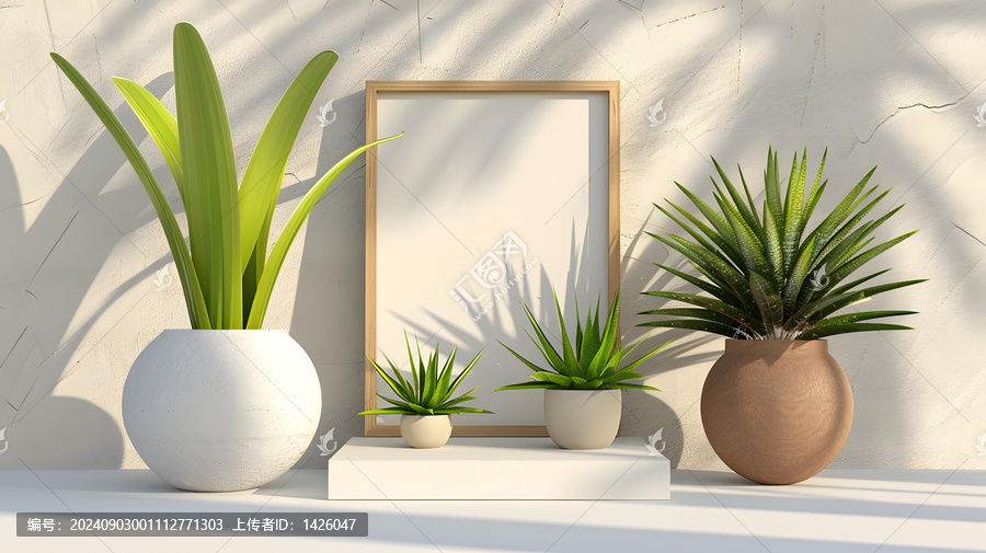 簡(jiǎn)約植物與空白相框室內(nèi)擺件
