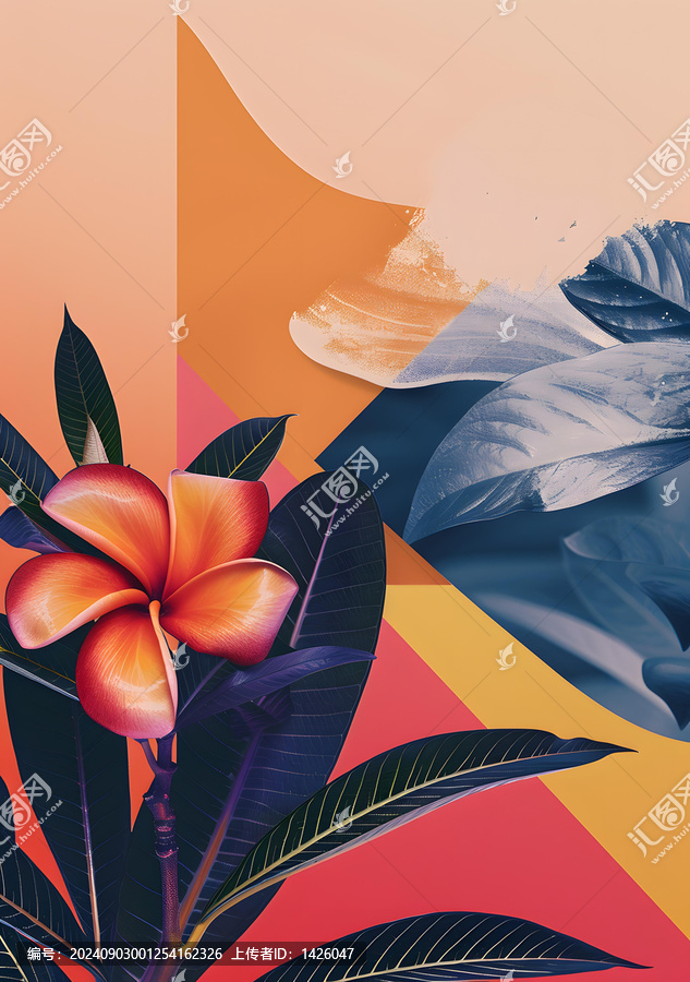 熱帶花卉幾何圖形抽象背景設(shè)計(jì)
