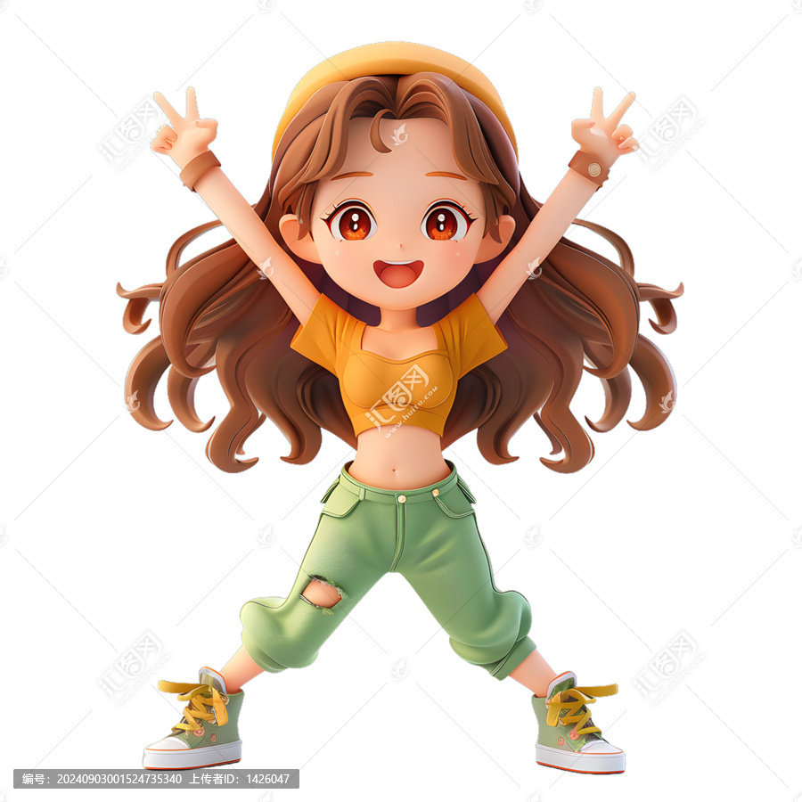 [免摳素材]3D卡通少女，快樂的小女孩