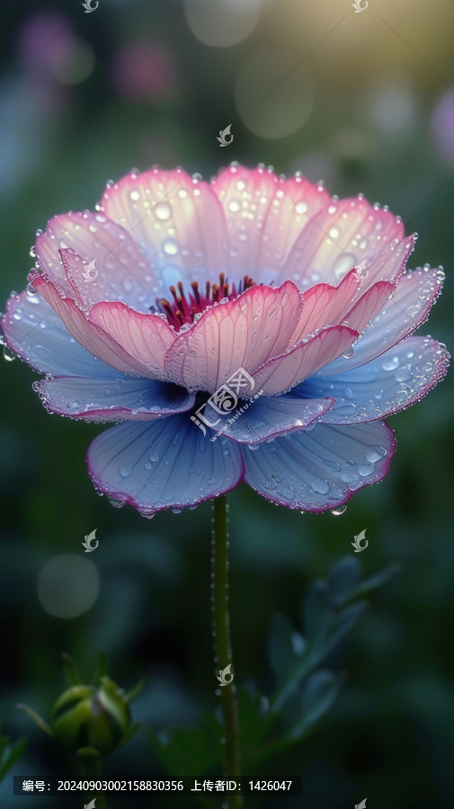 露珠花瓣上的美麗花朵特寫