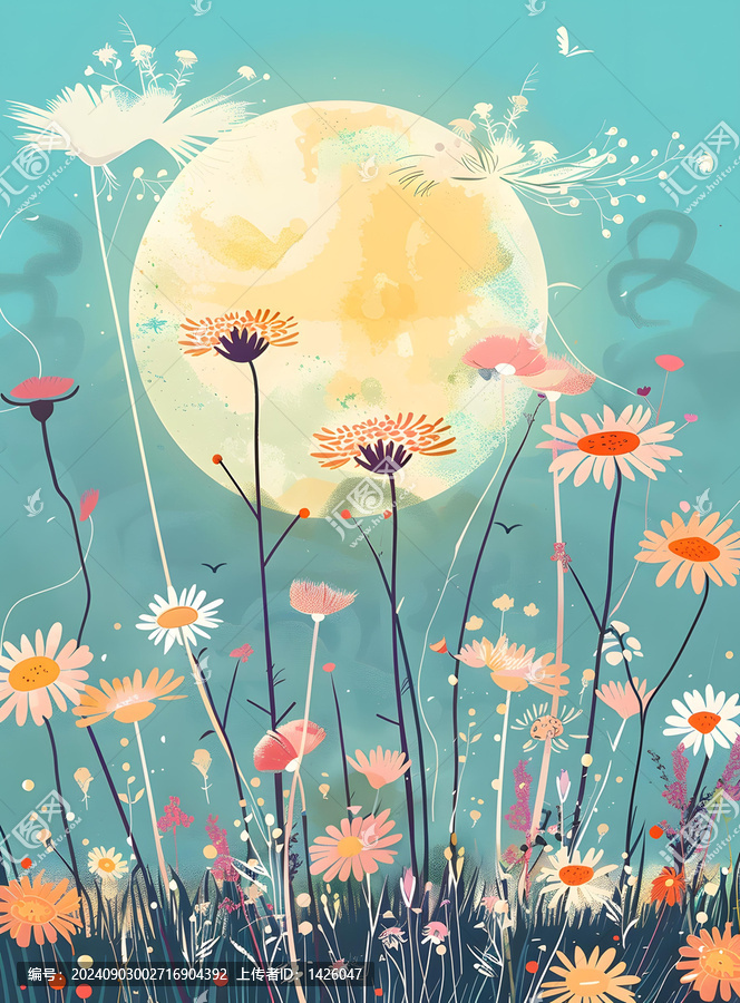 抽象花卉月夜