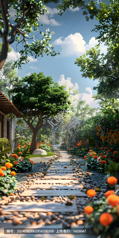 郁郁蔥蔥的花園小路